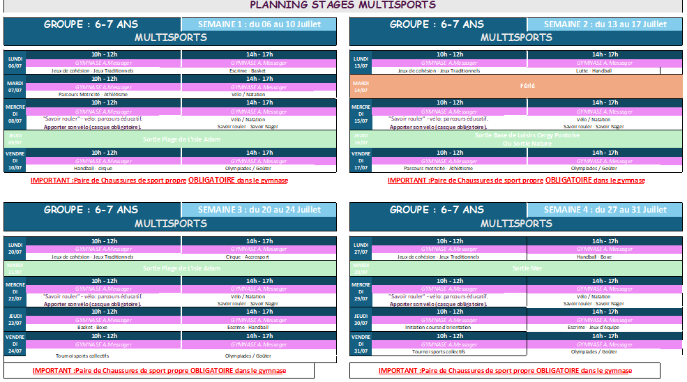 Planning APS 6-7 ans
